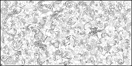 black and white graphic of the magical creatures coloring banner