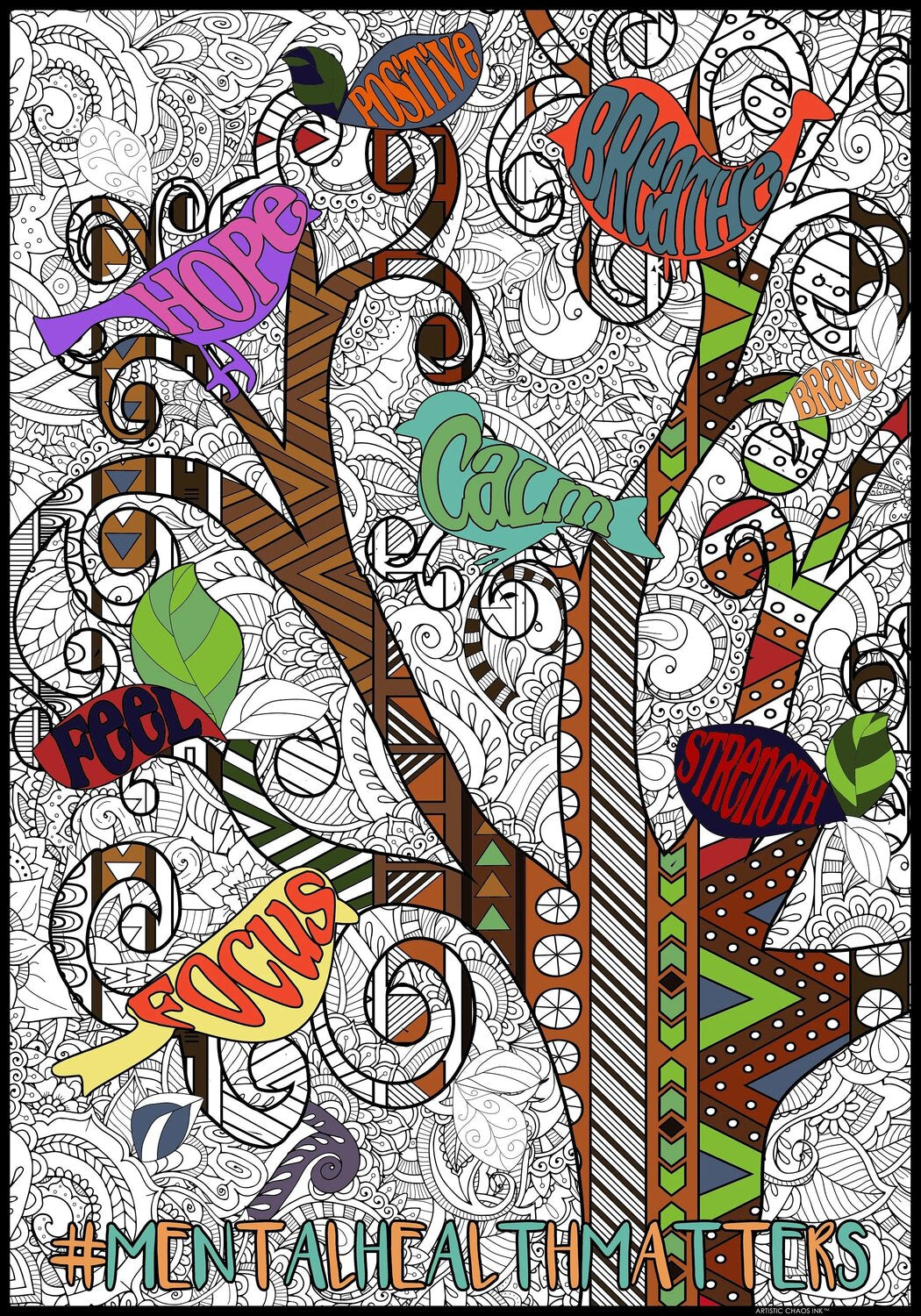 Mental Health Coloring Page - Premium Giant Poster for Wellness