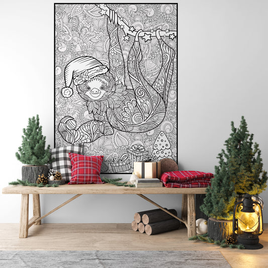 Christmas Sloth Giant Coloring Poster – Large Holiday Wall Art for Families & Group Coloring Activity for Parties & Celebrations