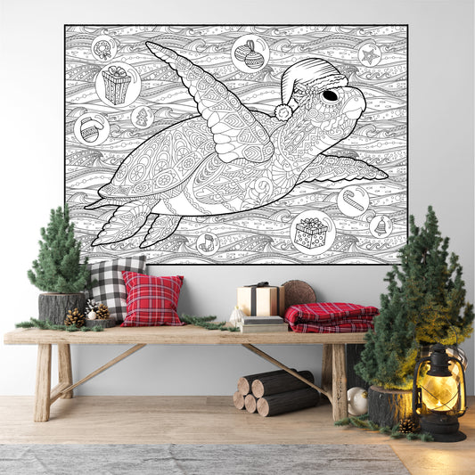 Giant Christmas Turtle Coloring Poster – Large Holiday Wall Art for Families & Group Coloring Activity for Parties & Celebrations