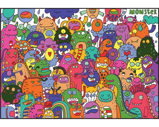 Fun Monsters Giant Coloring Poster- Giant Low-Stress Coloring Wall Art, Open Space Design for Mindful Group Coloring