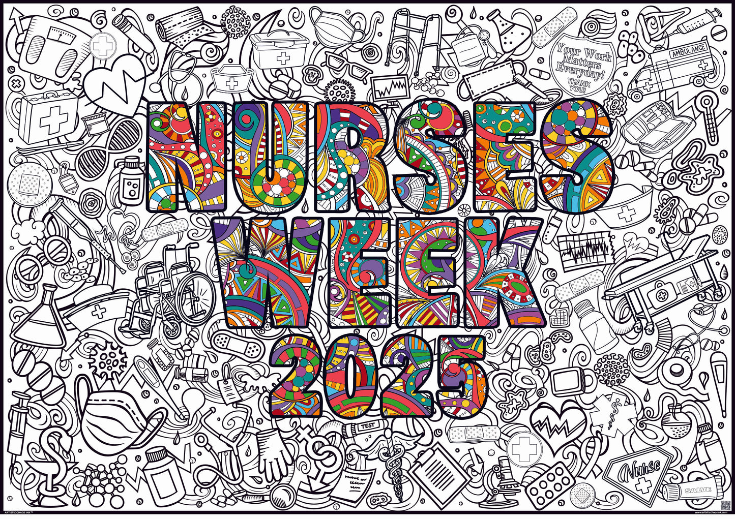 Nurse Week 2025 Coloring Poster for Caregivers and Team building