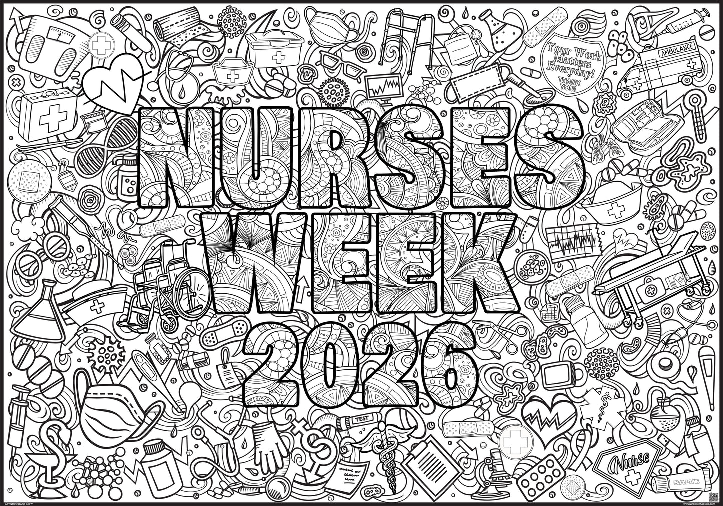 Nurses Week 2026 and Caregivers Coloring Posters for Team building- Nurse Appreciation Wall Art - Staff Wellness