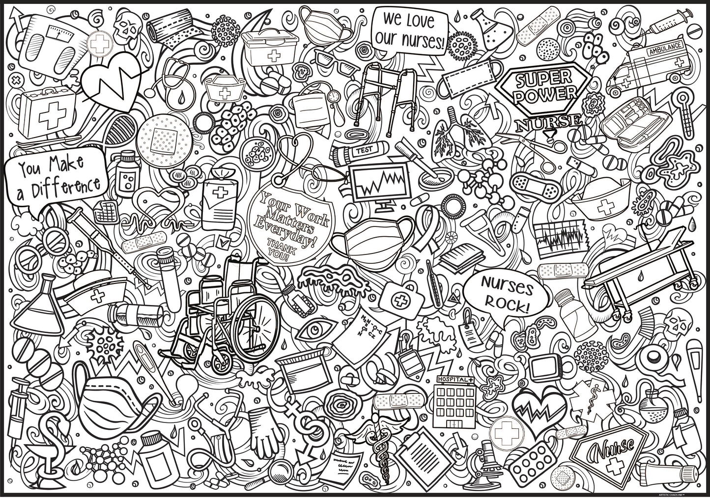 Nurse Giant Coloring Poster – Nurse Appreciation Wall Art, Large Group Coloring Activity for Hospital Break Rooms & Staff Wellness