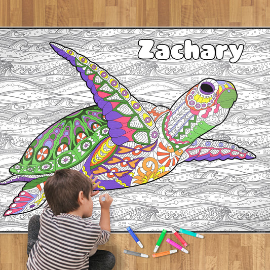 PERSONALIZED Giant Sea Turtle Coloring Poster | Ocean Coloring
