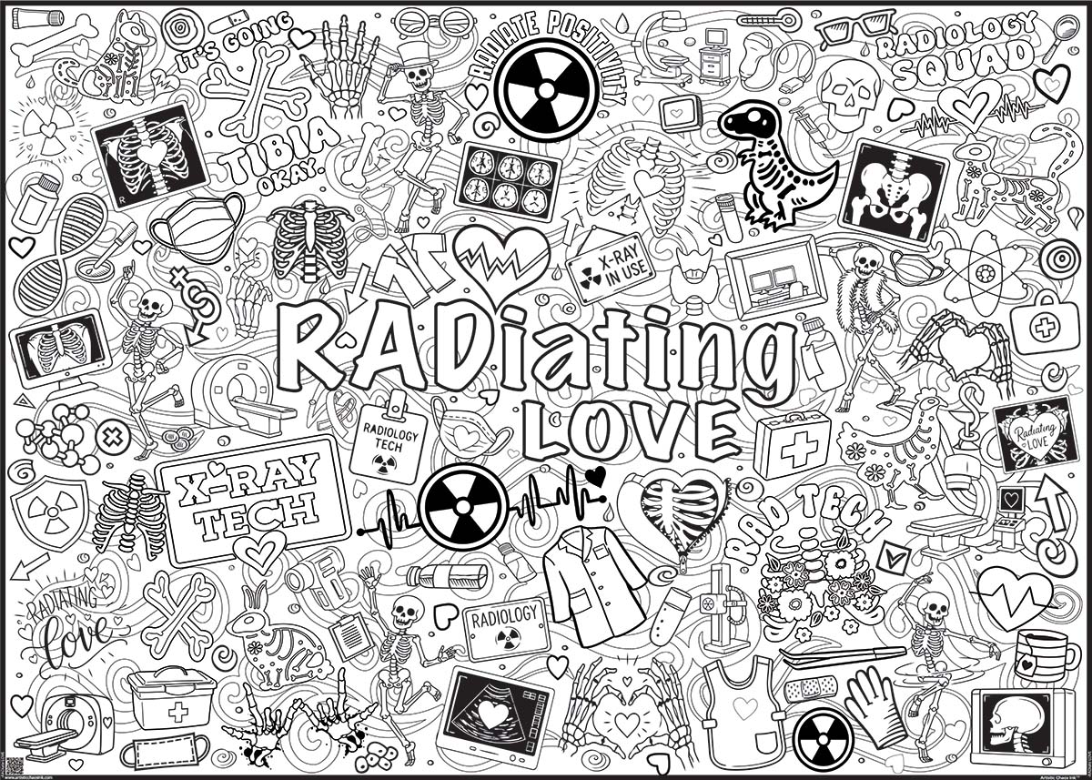 Giant RADIATING LOVE Coloring Poster | Rad Tech Week 2026 X-Ray Coloring Posters