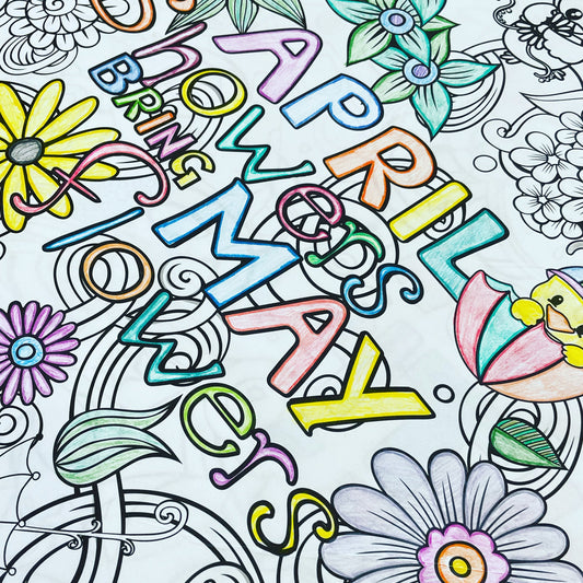 Partially colored Spring Time coloring banner