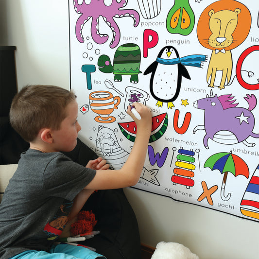 ABC's and 123's Giant Coloring Poster - Giant Easy Flow Coloring Wall Art, Large Open Space Design for Relaxing Coloring