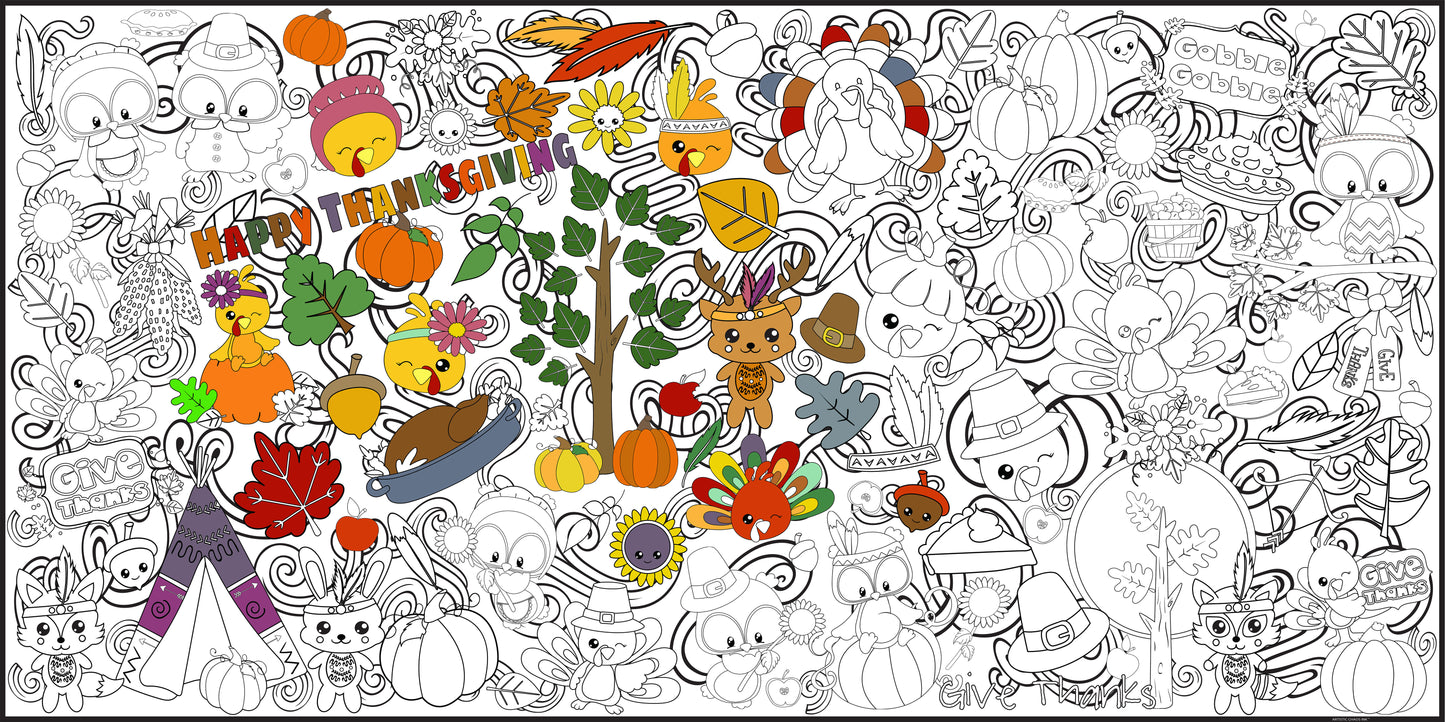 Thankful Critters for Thanksgiving Feast Coloring Poster