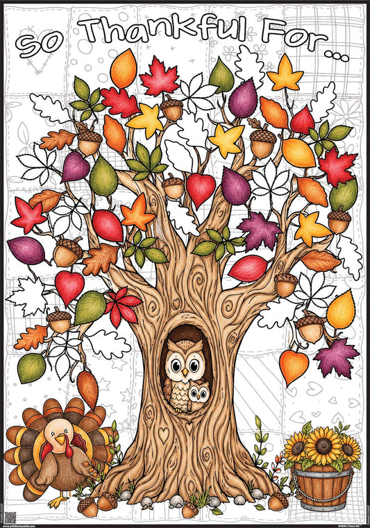 So Thankful For Thanksgiving Countdown Thankful Tree Coloring Poster