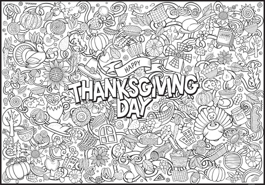 Giant Thanksgiving Day Coloring Poster | Table Family Dinner Poster