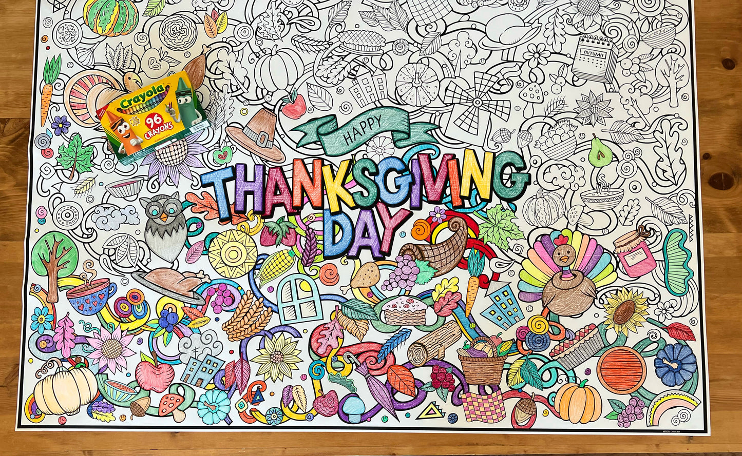Giant Thanksgiving Coloring Poster | Table Family Dinner Poster