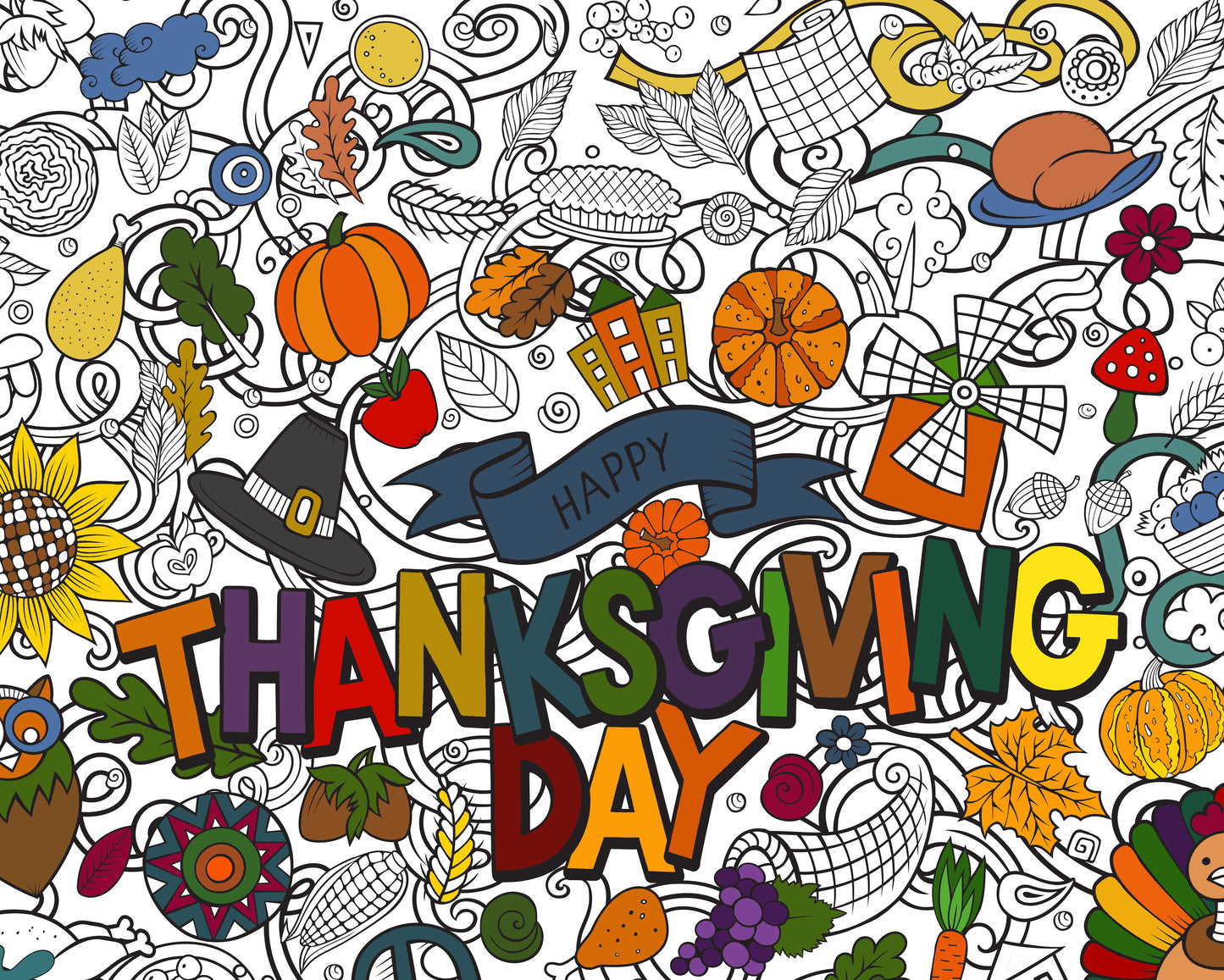 PERSONALIZED Thanksgiving Day Coloring Poster | Thanksgiving Coloring Fun