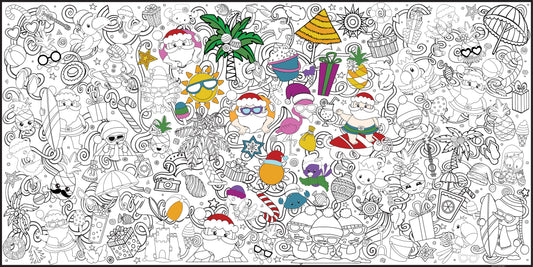 black and white image of tropical christmas coloring banner