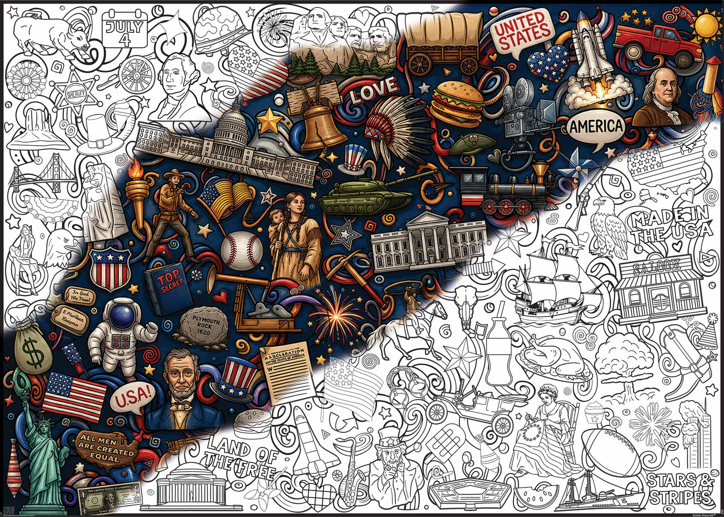 Giant US History Coloring Poster | Happy Birthday America