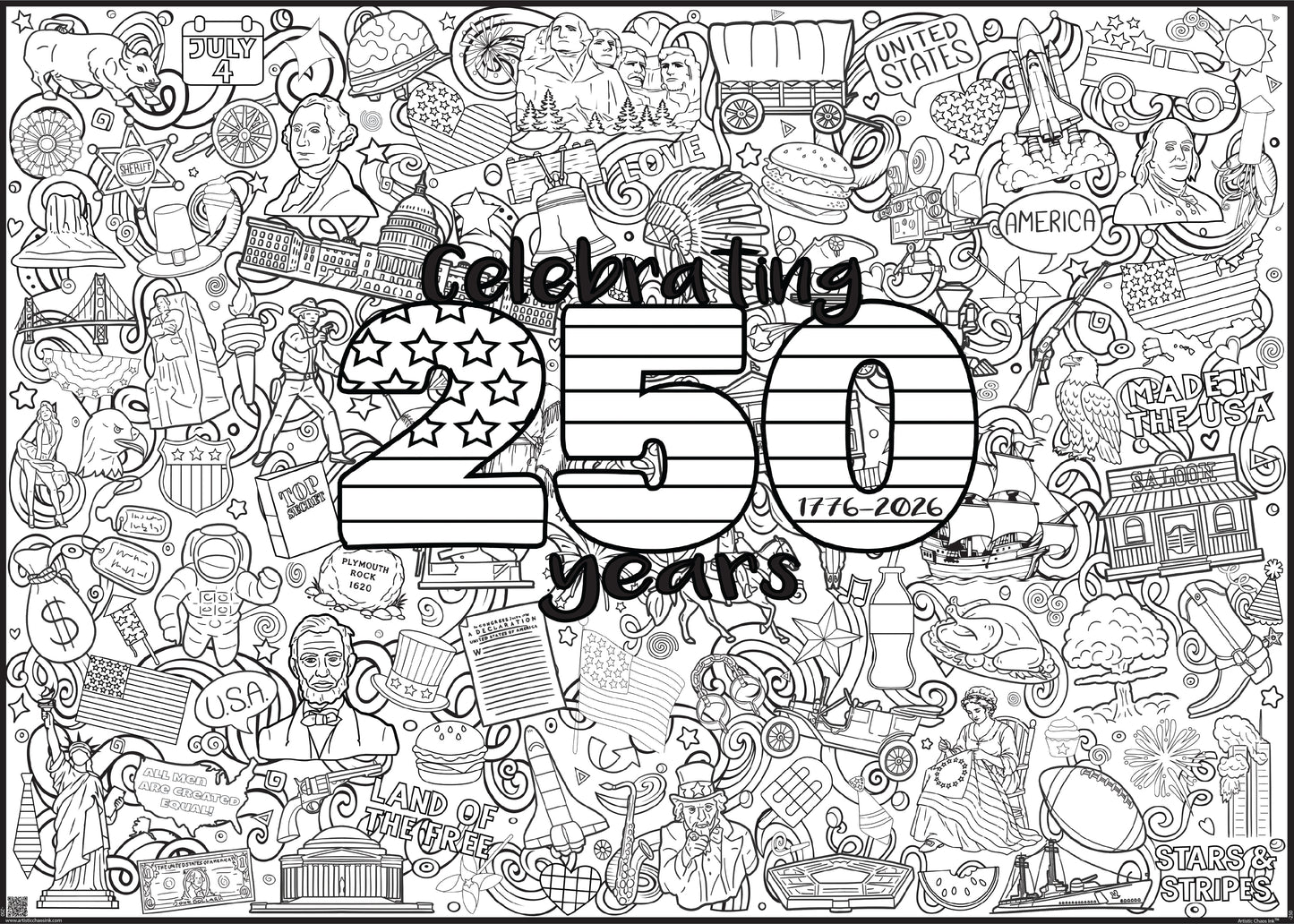 Giant America 250 Coloring Poster | Happy Birthday America