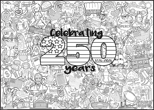Giant America 250 Coloring Poster | Happy Birthday America