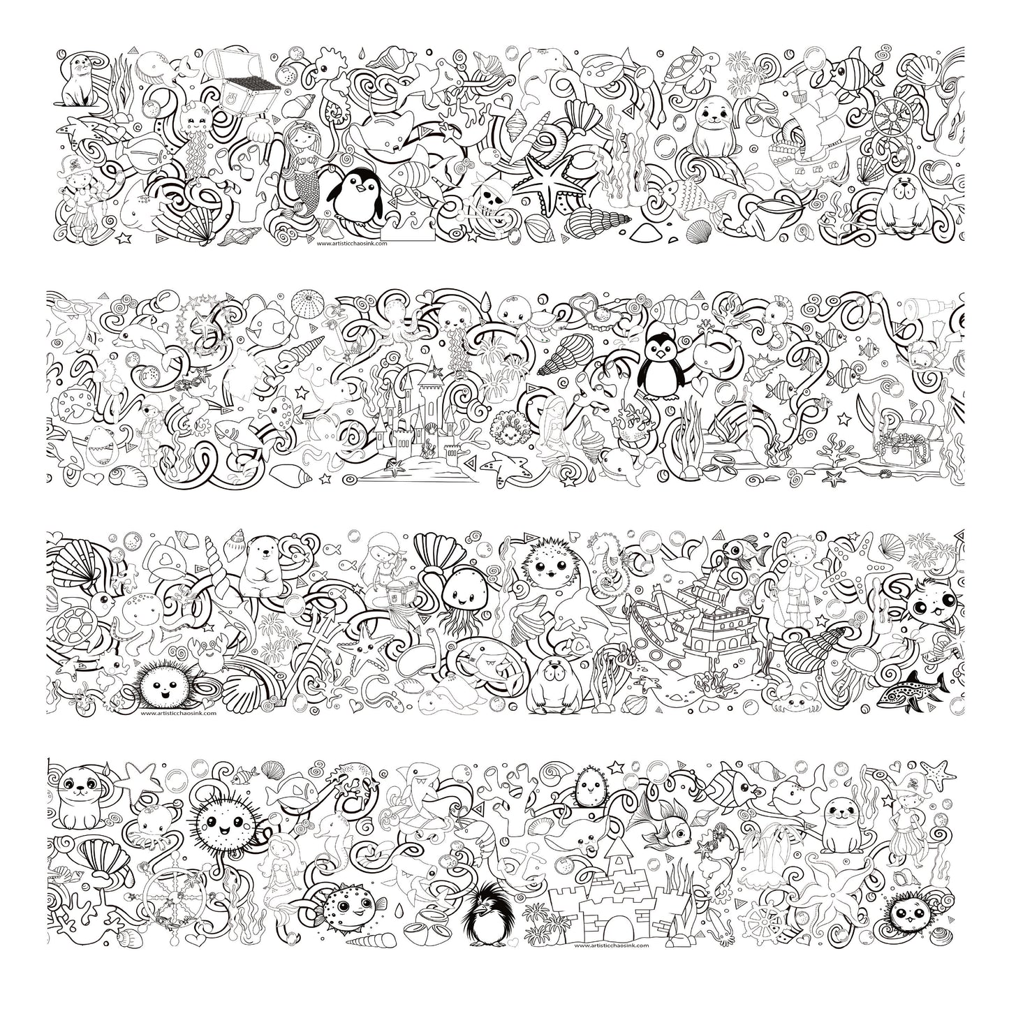 Under the Sea Coloring Roll by Artistic Chaos Ink full coloring roll in sections
