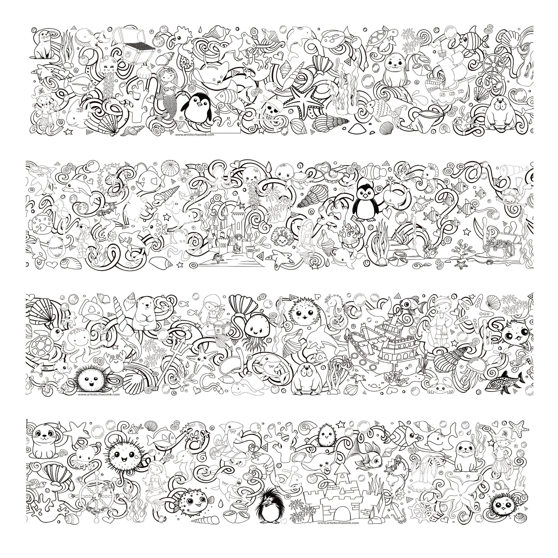 Under the Sea Coloring Roll by Artistic Chaos Ink full coloring roll in sections
