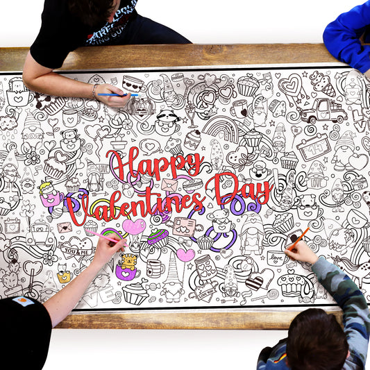Valentines day poster being colored by a group of people 