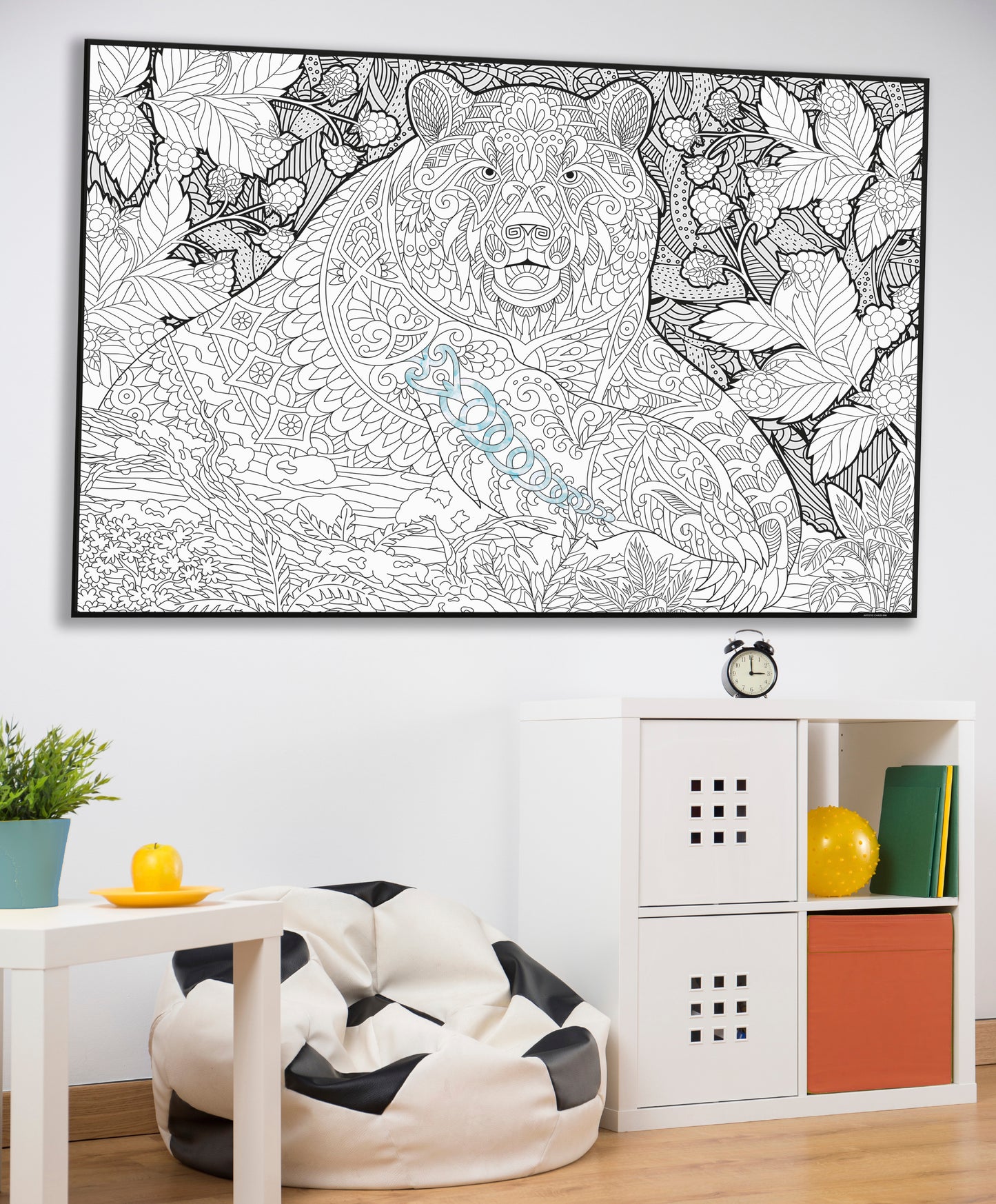 Bear and Berries Coloring Poster printed on Premium Paper