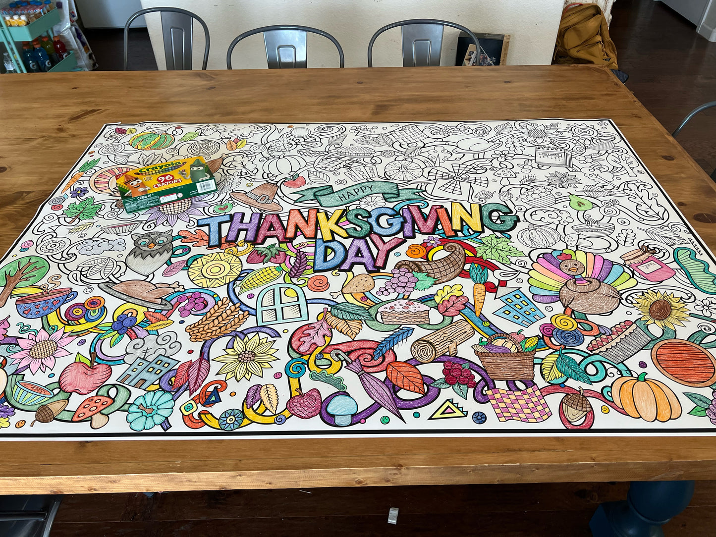 Giant Thanksgiving Coloring Poster | Table Family Dinner Poster