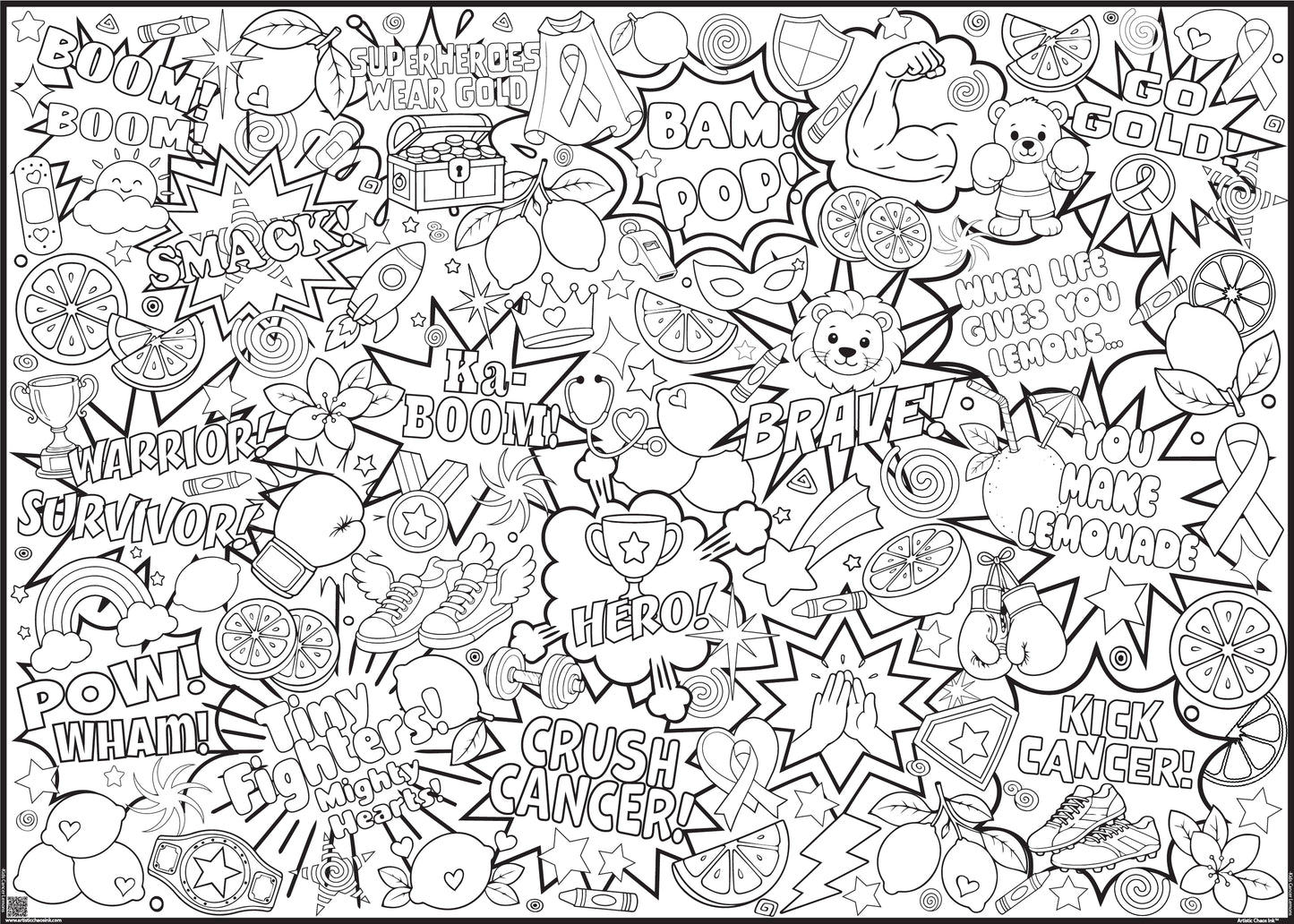 Kick Kid's Cancer HUGE Coloring Poster