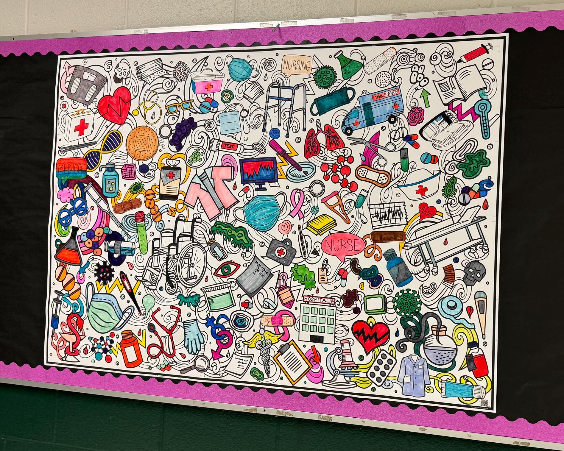 medical coloring poster coloring in with markers. 
