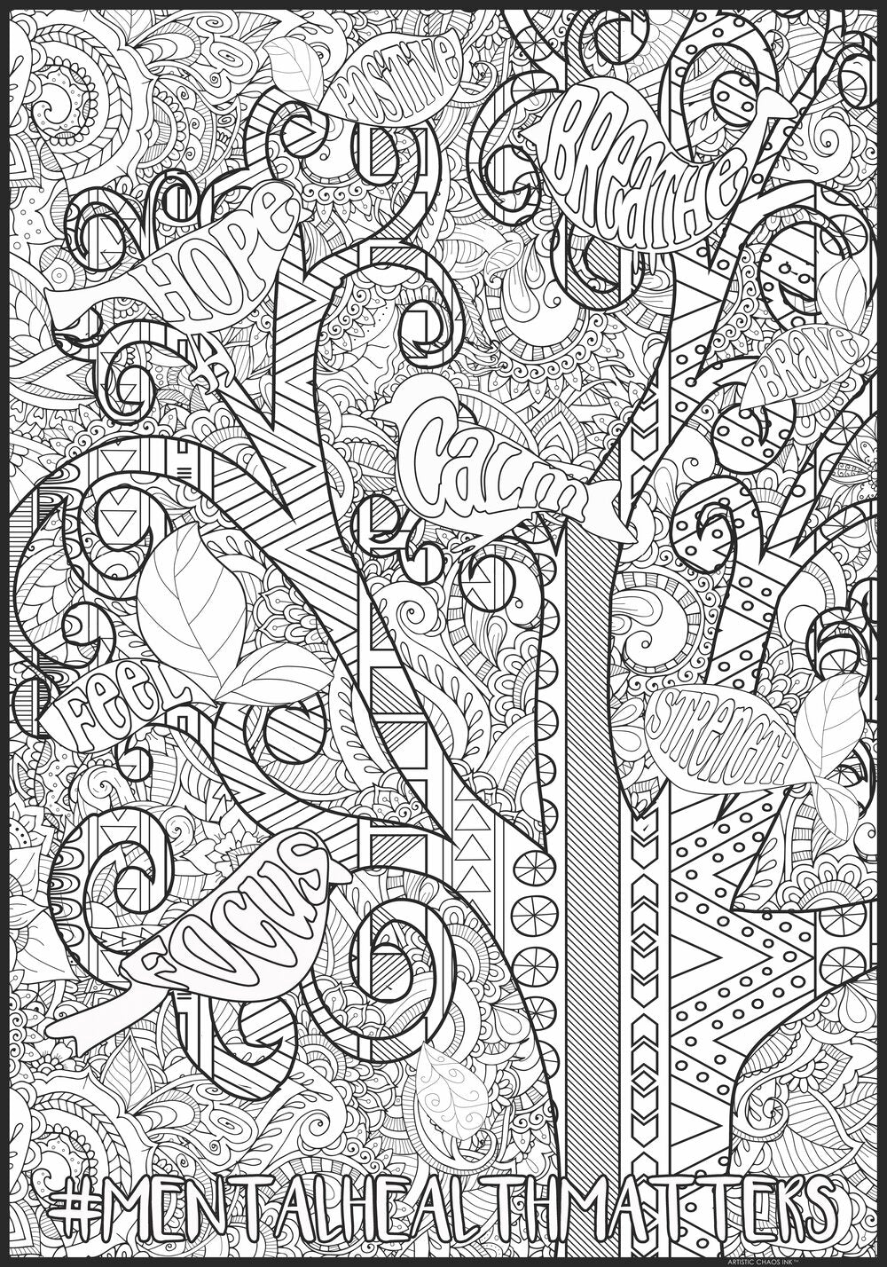 Mental Health Coloring Page - Premium Giant Poster for Wellness