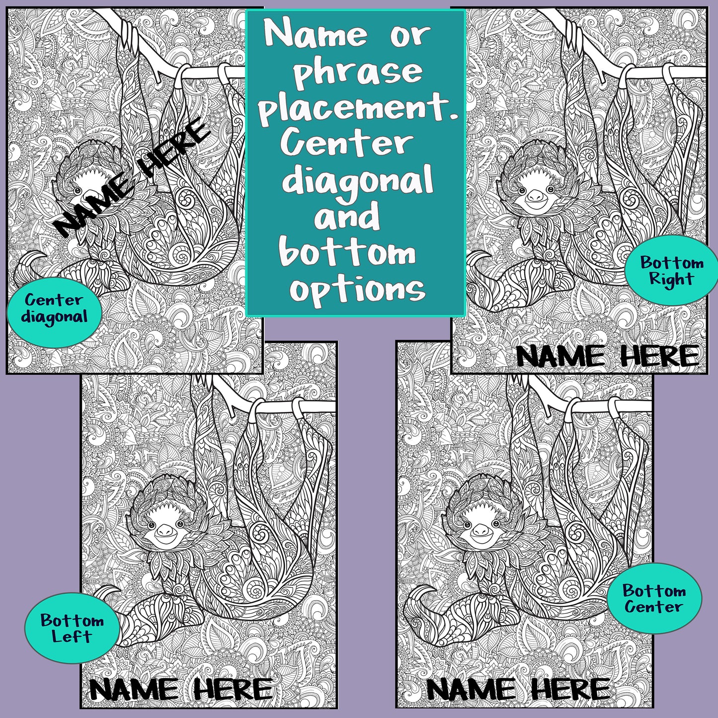 PERSONALIZED  Premium Sloth Coloring Poster