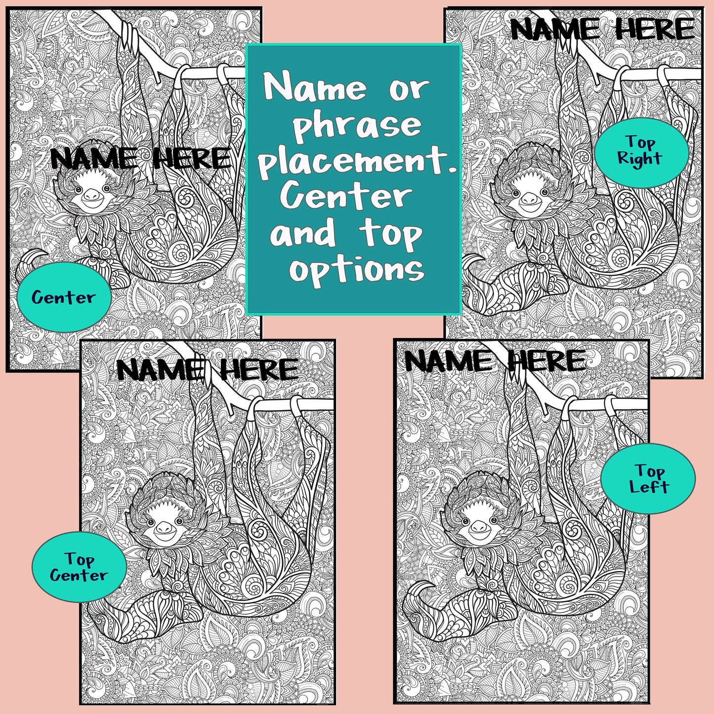 PERSONALIZED  Premium Sloth Coloring Poster