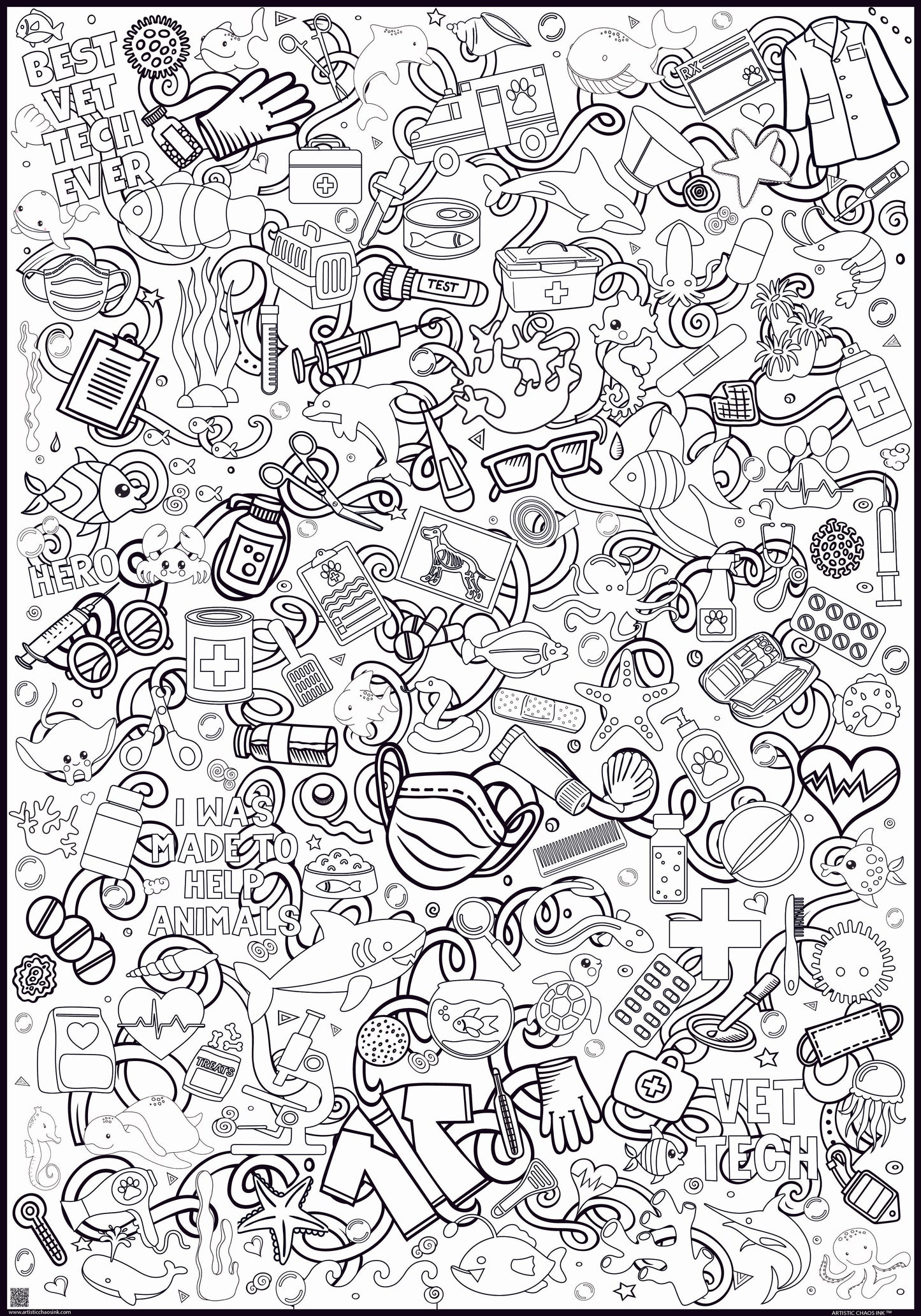 Personalized Giant Sea Vet Tech Coloring Poster  | Collaborative Coloring