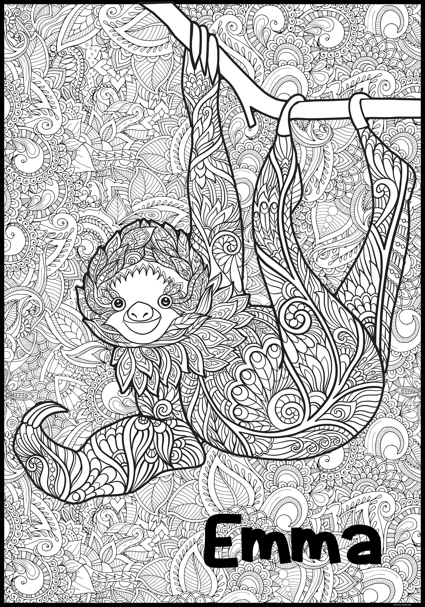 PERSONALIZED  Premium Sloth Coloring Poster
