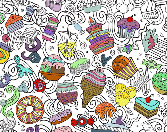 Sweets Giant Coloring Poster - Large Bakery Style Designs for Large Groups or Individual Coloring Joy.