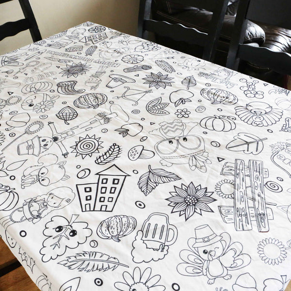 Rectangular Coloring Tablecloth Thanksgiving Washable Coloring Tablecloth - Reusable | Artistic Chaos Ink
