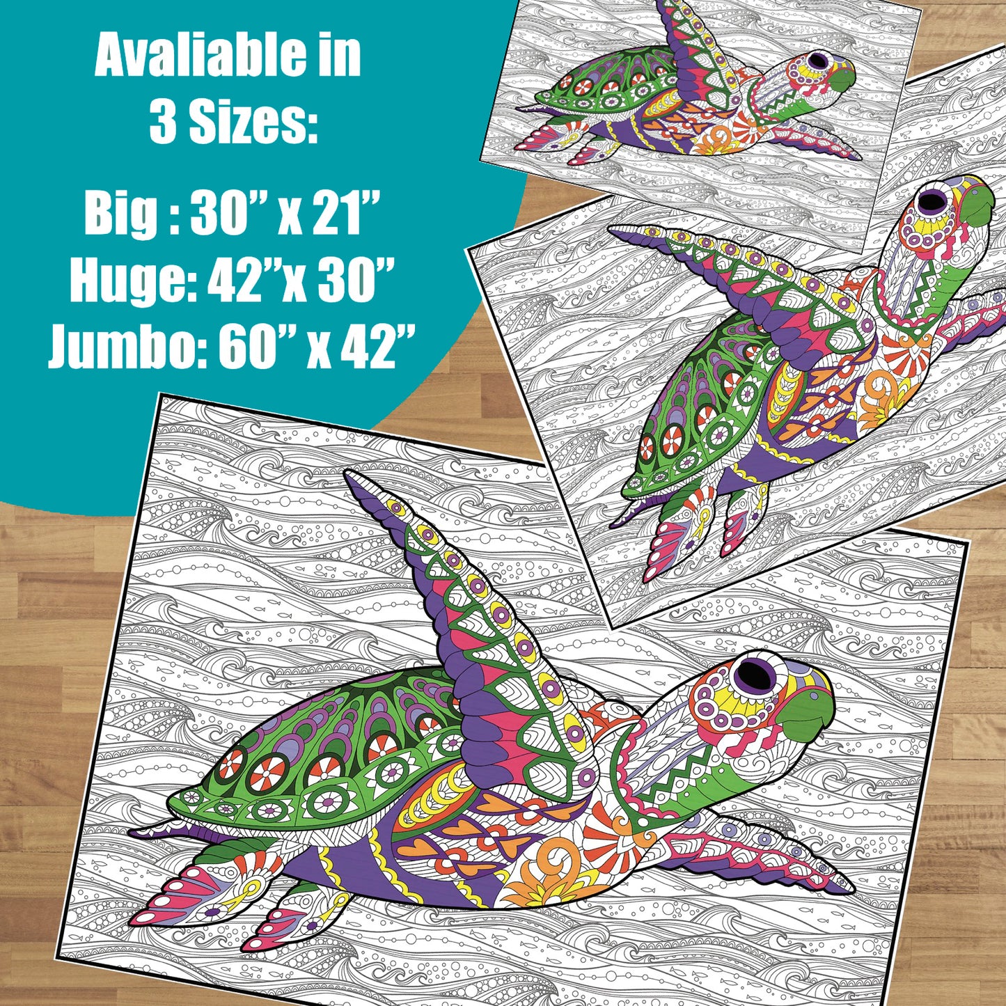 Premium Giant Turtle Coloring Poster